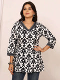 Sanganeri Black Bold Floral Print Cotton Top