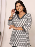 Sanganeri Black & White Leaf Motif Cotton Top