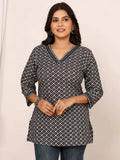 Sanganeri Black & White Geometric Print Cotton Top