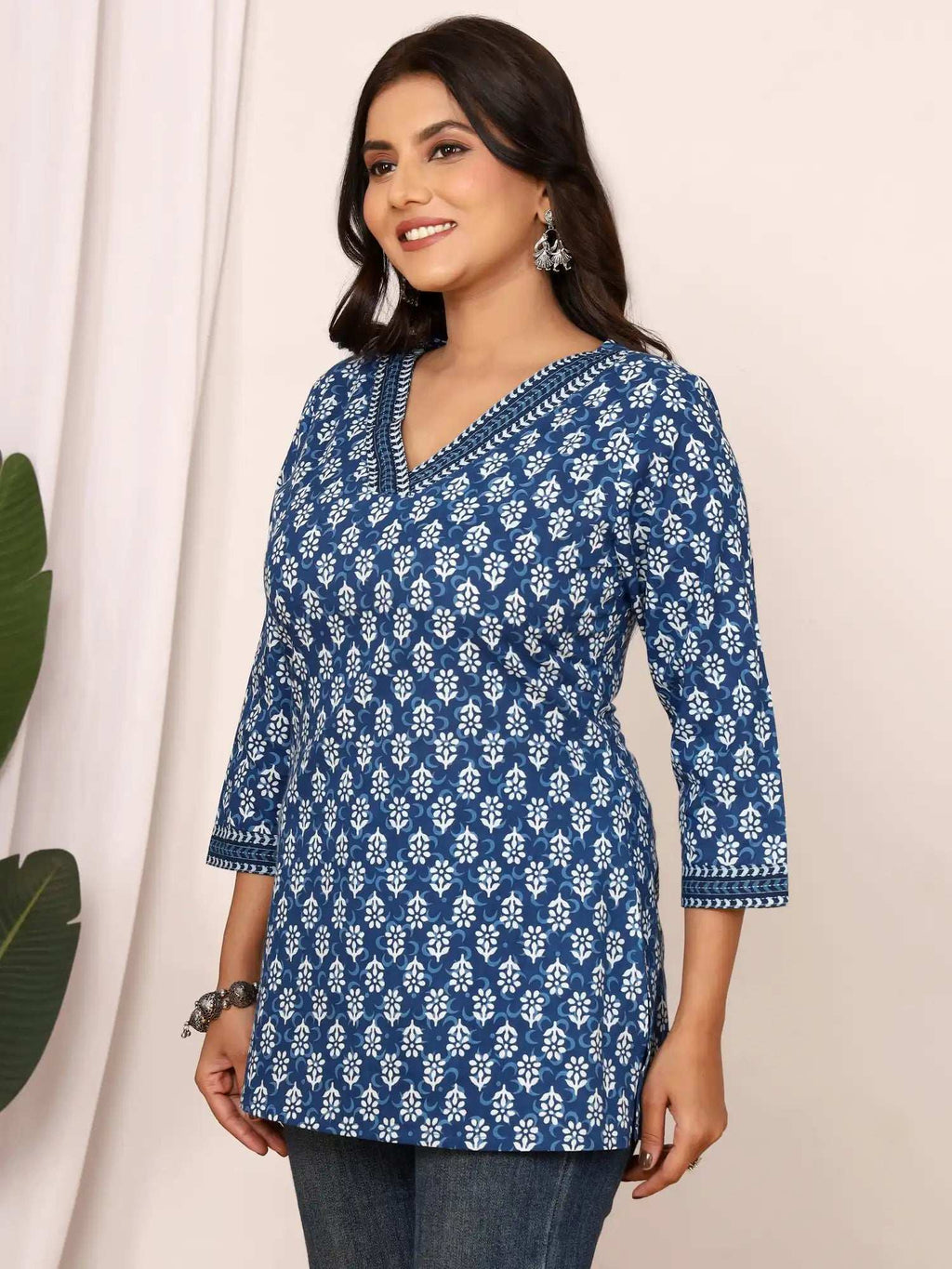 Sanganeri Indigo Block Buti Print Cotton Top