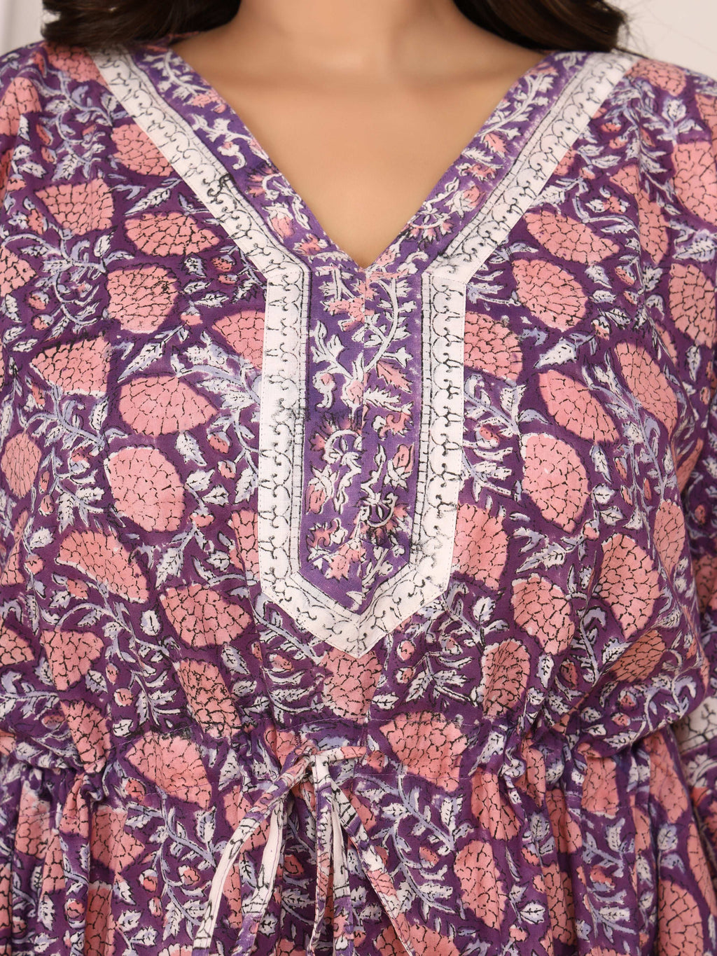 Sanganeri Print Purple & Pink Cotton Kaftan