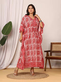 Sanganeri Paisley Print Red & White Cotton Kaftan