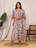 Sanganeri Paisley Print Blue & Pink Cotton Kaftan