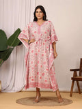 Sanganeri Floral Print Blush Pink Cotton Kaftan