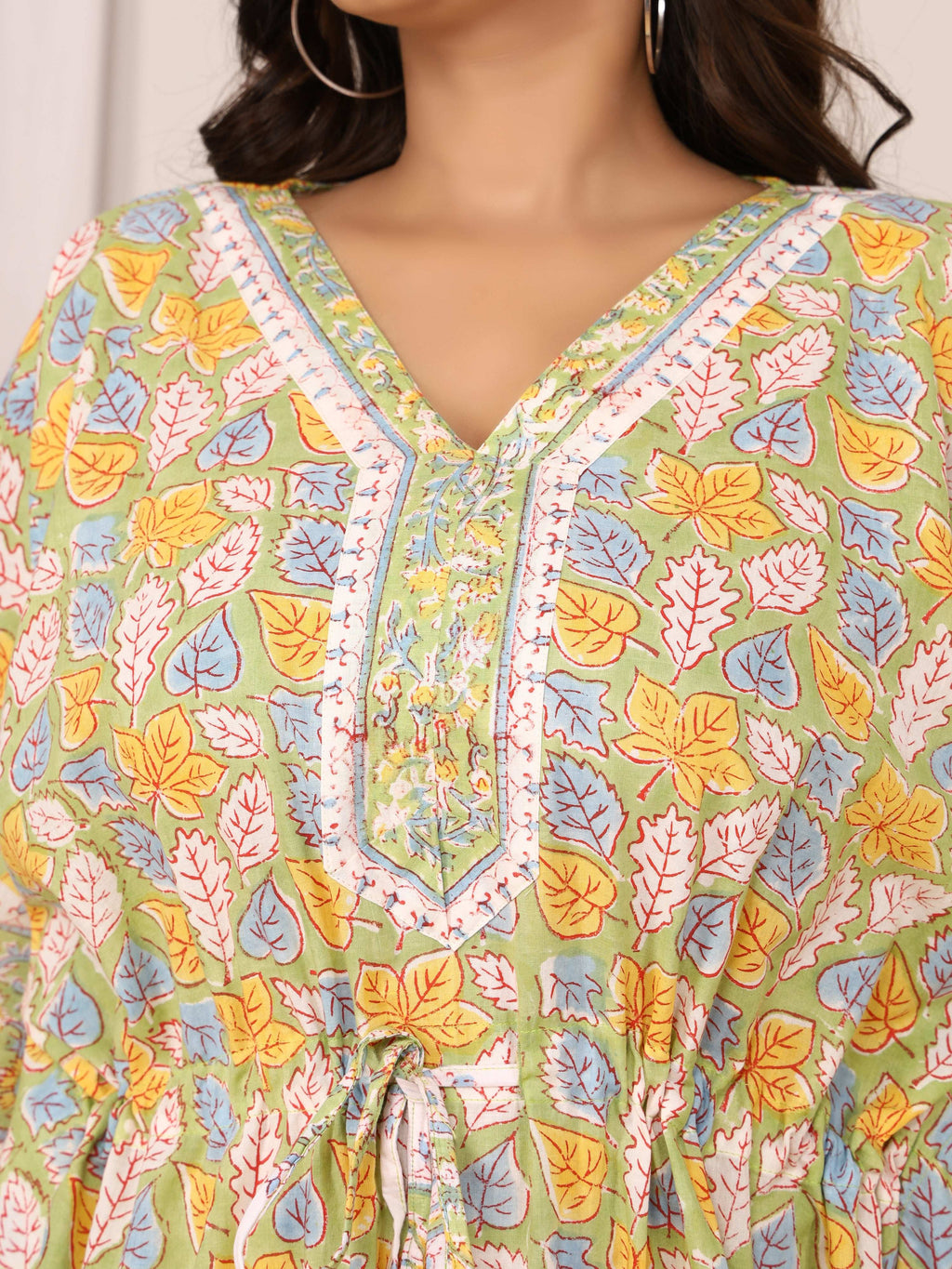 Sanganeri Print Green & Yellow Cotton Kaftan