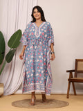 Sanganeri Print Blue & Pink Floral Cotton Kaftan