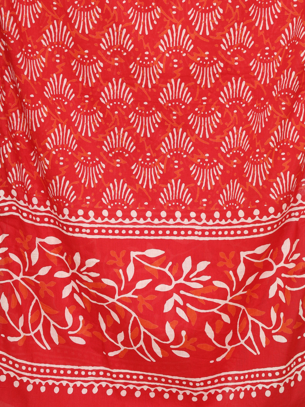 Women's Red Cotton Stole – White Floral & Tribal Shell Print