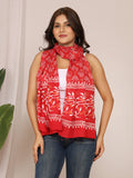 Women's Red Cotton Stole – White Floral & Tribal Shell Print