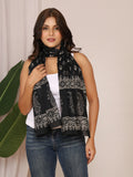 Black & White Handblock Discharge Print Pure Cotton Stole with Floral Boota Design