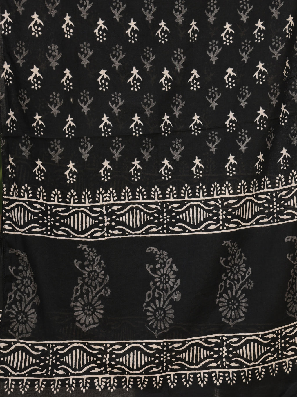 Black & White Handblock Discharge Print Pure Cotton Stole with Floral Boota Design