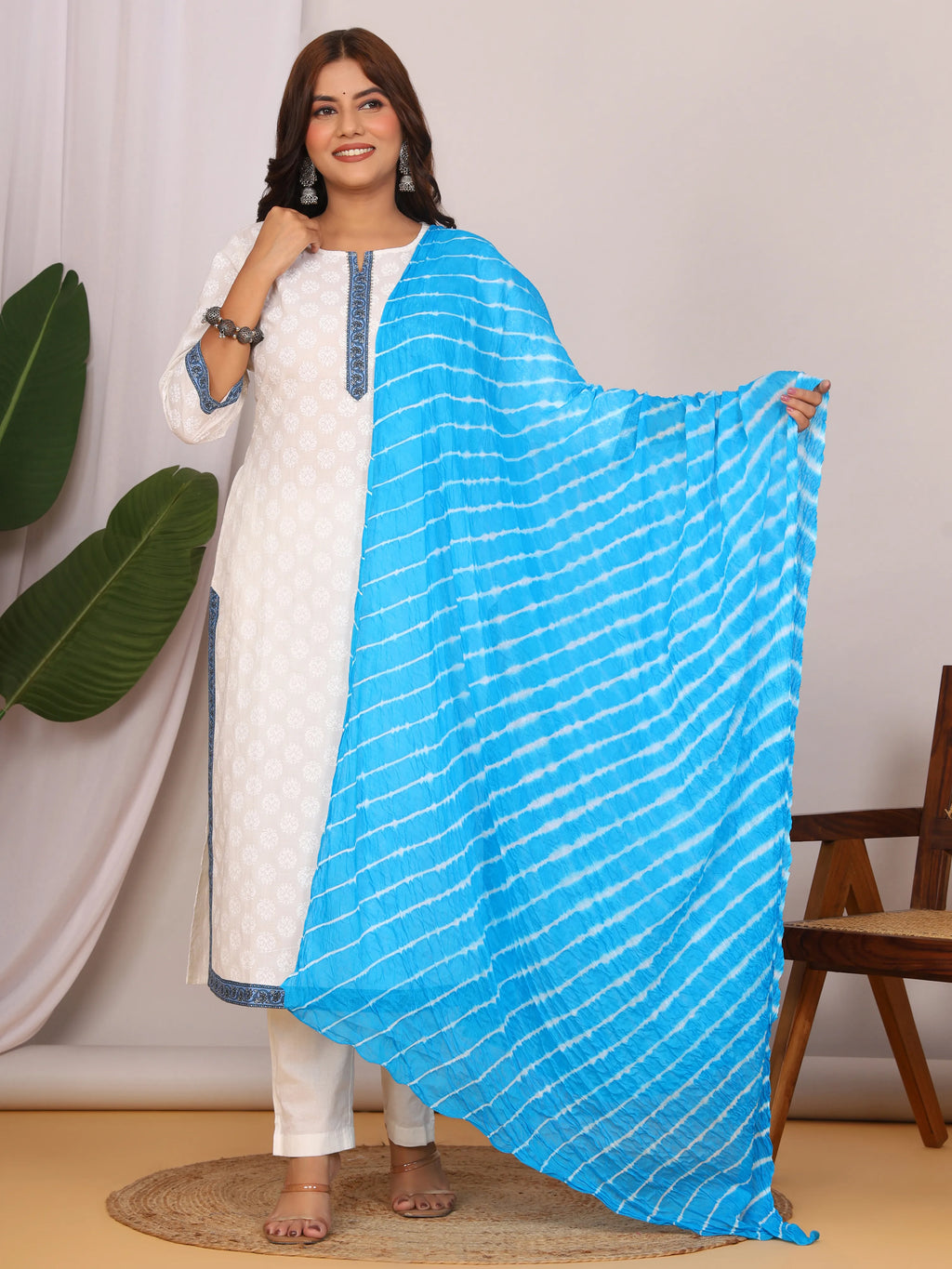 Sky Blue Nazmin Chiffon Hand Tied Leheriya Dupatta (2.5 Meter)