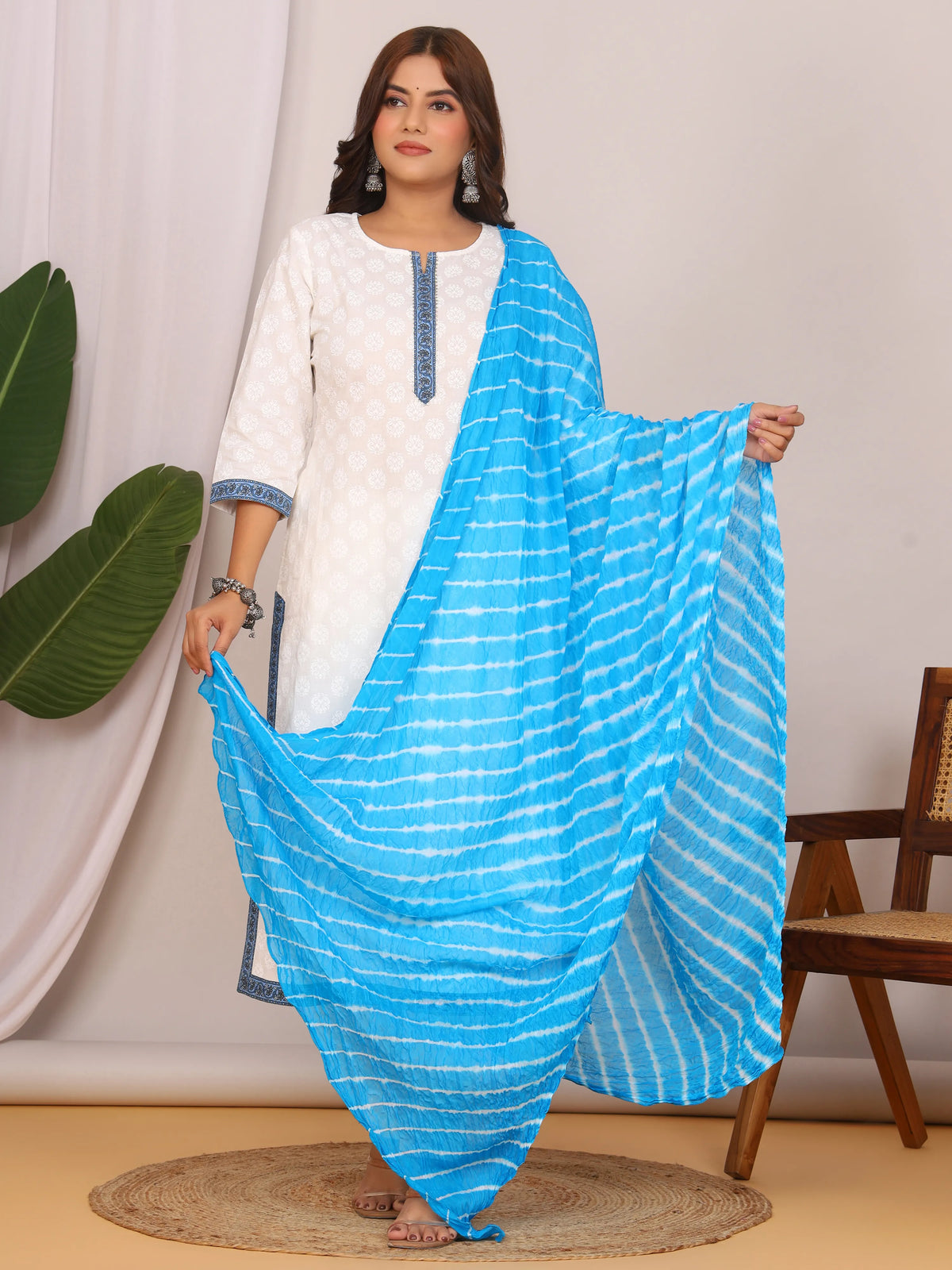 Sky Blue Nazmin Chiffon Hand Tied Leheriya Dupatta (2.5 Meter)