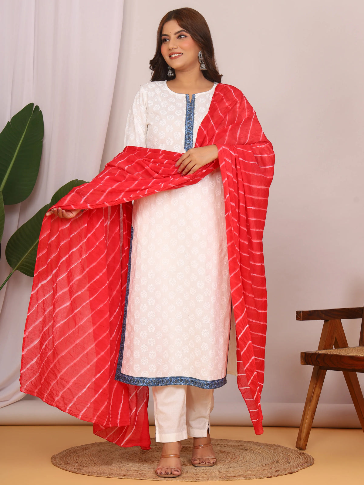 Red Pure Cotton Hand Tied Lehriya Dupatta (2.5 Meter)