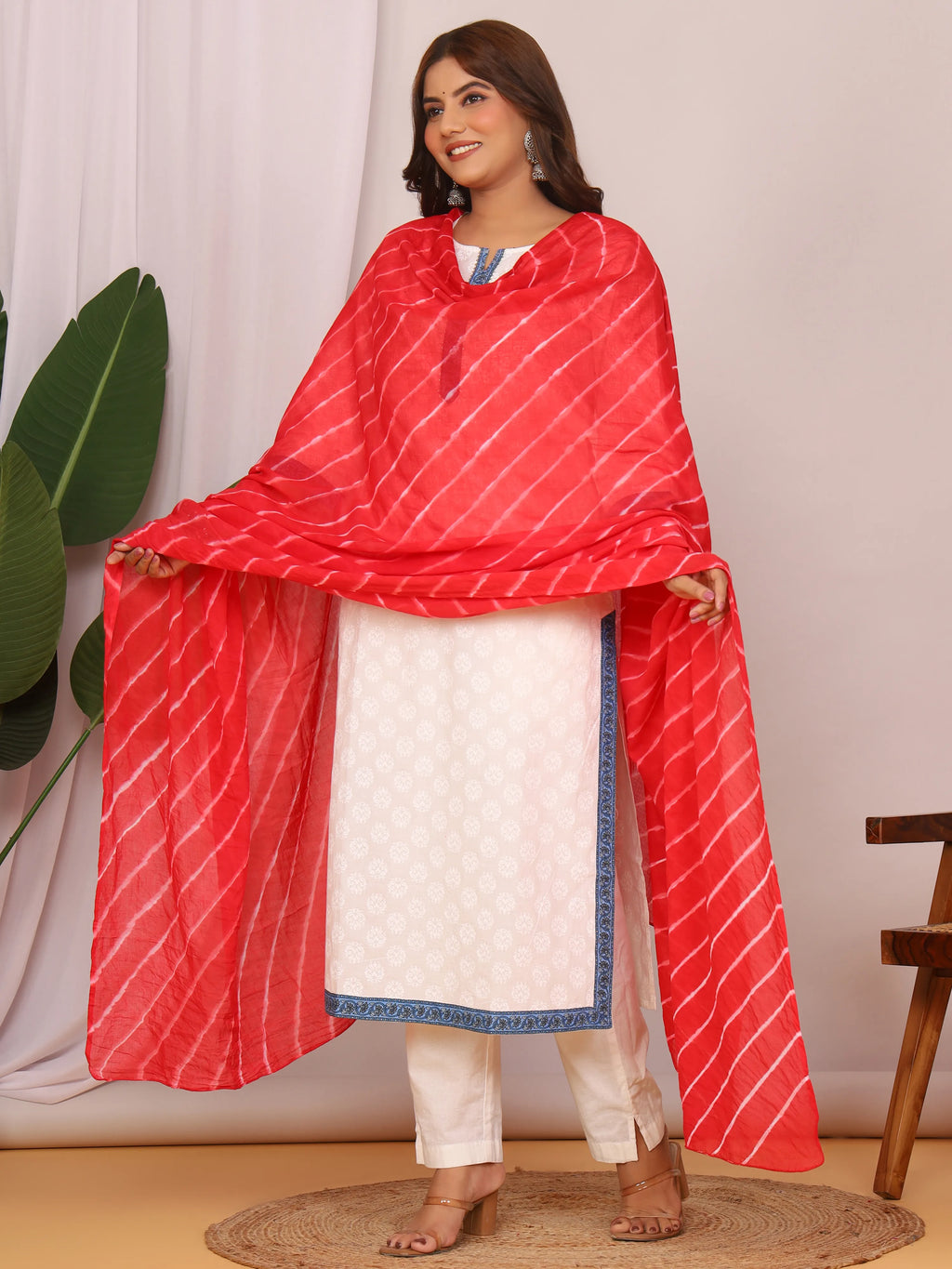 Red Pure Cotton Hand Tied Lehriya Dupatta (2.5 Meter)