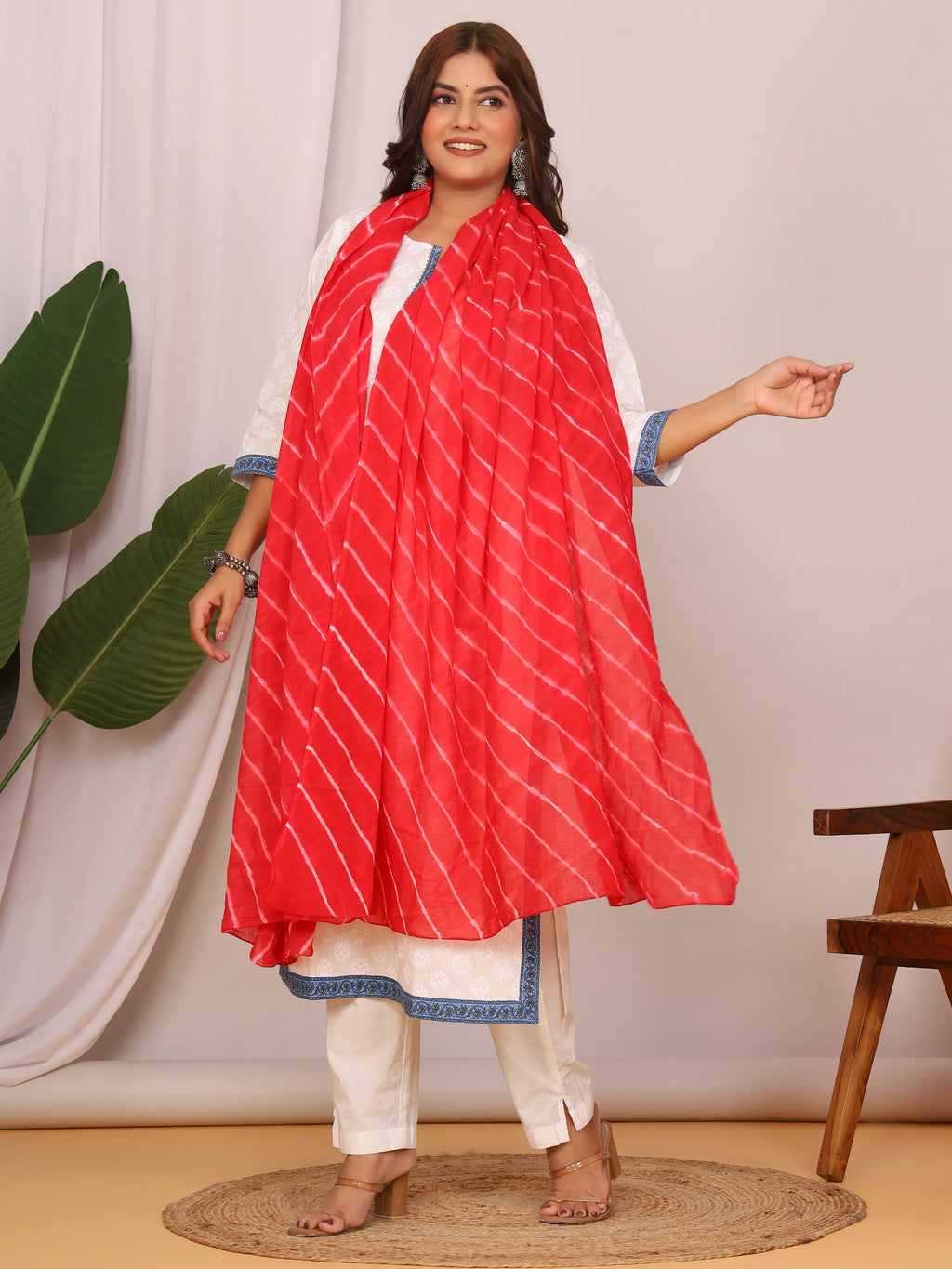 Red Pure Cotton Hand Tied Lehriya Dupatta (2.5 Meter)
