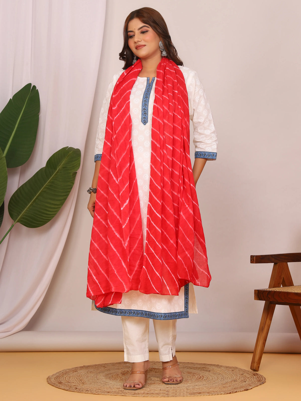 Red Pure Cotton Hand Tied Lehriya Dupatta (2.5 Meter)