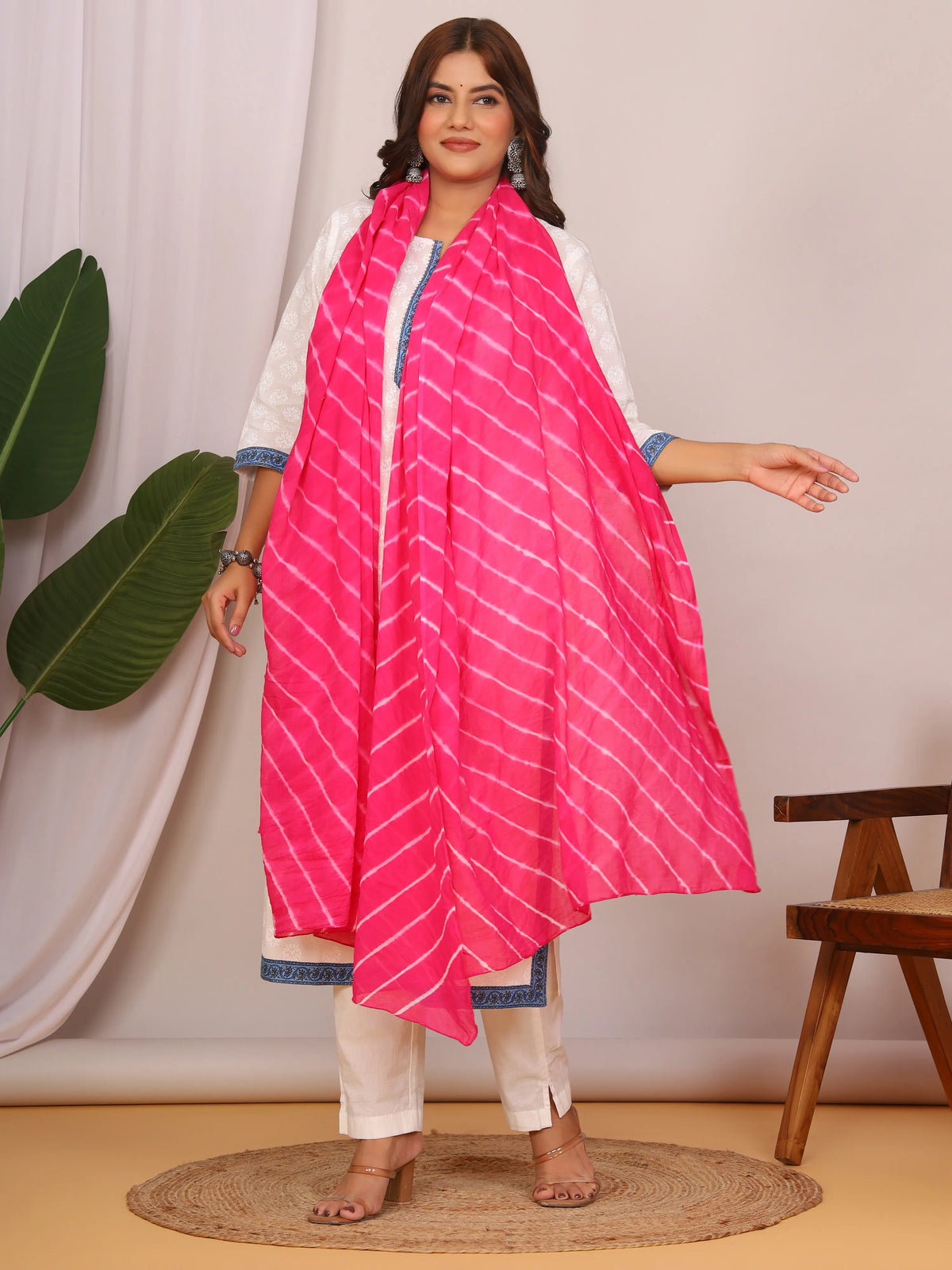 Dark Pink Pure Cotton Hand Tied Lehriya Dupatta (2.5 Meter)