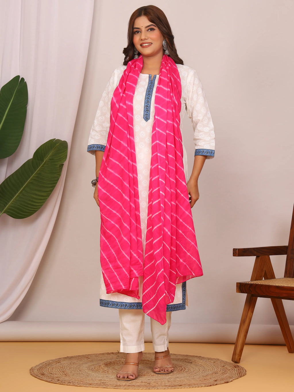 Dark Pink Pure Cotton Hand Tied Lehriya Dupatta (2.5 Meter)