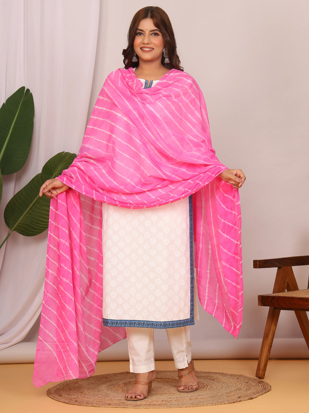 Pink Pure Cotton Hand Tied Lehriya Dupatta (2.5 Meter)
