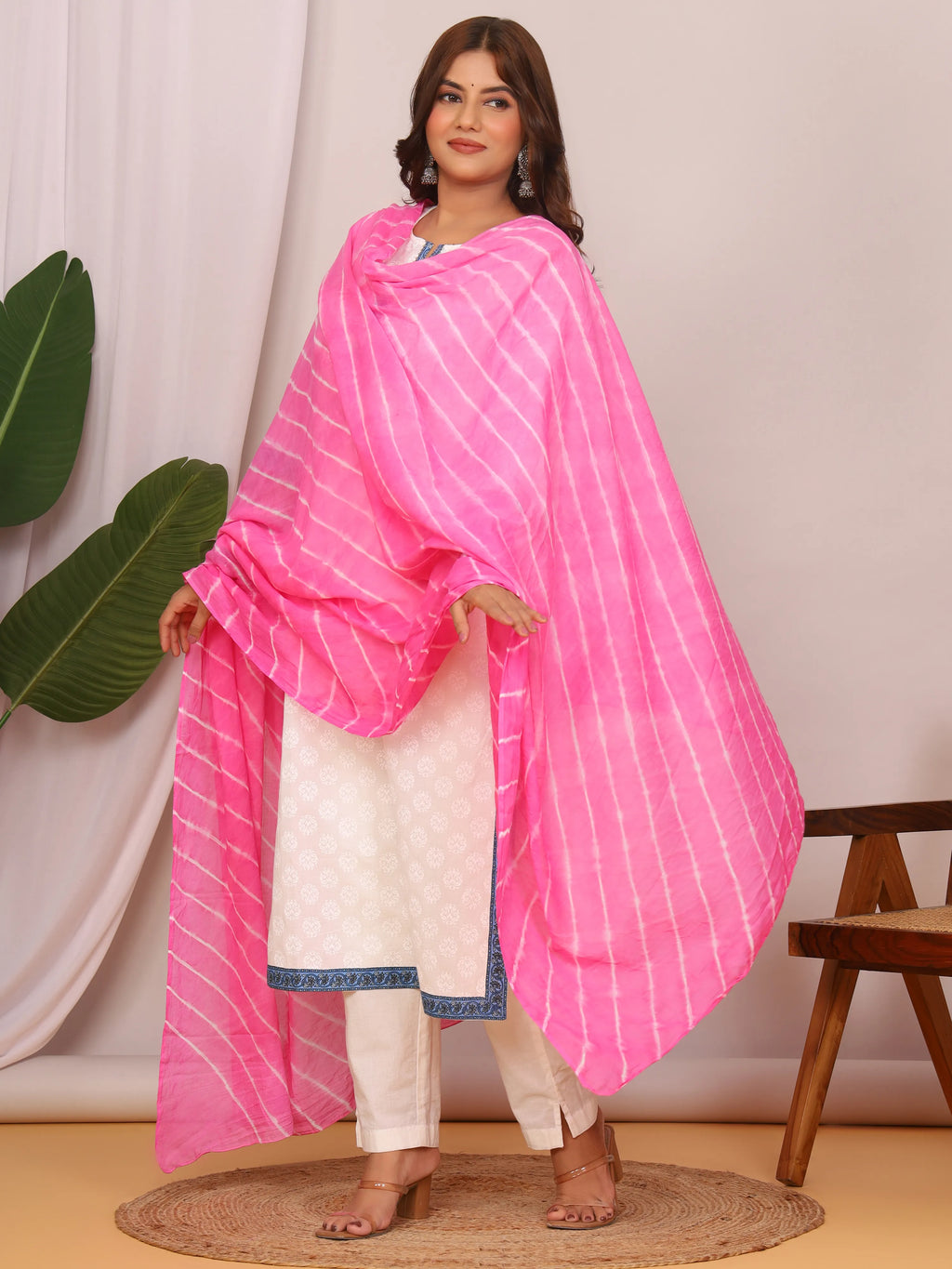 Pink Pure Cotton Hand Tied Lehriya Dupatta (2.5 Meter)