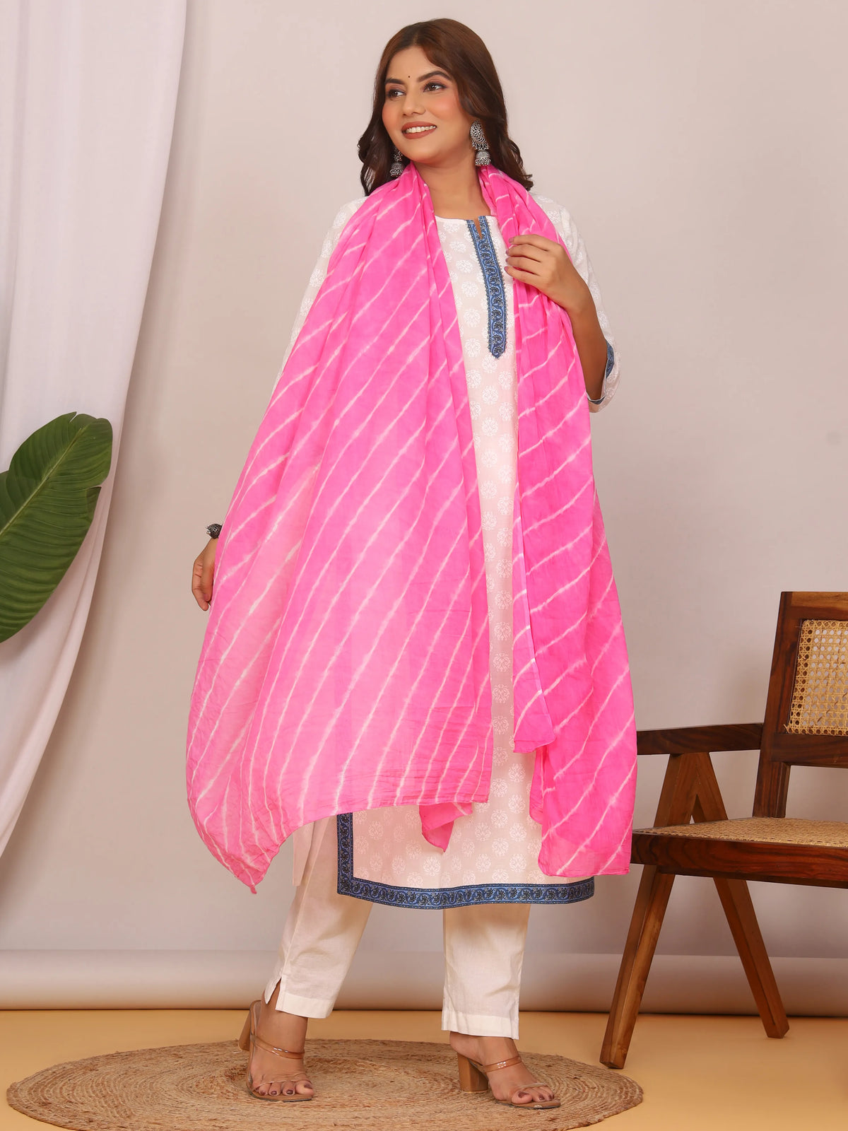 Pink Pure Cotton Hand Tied Lehriya Dupatta (2.5 Meter)