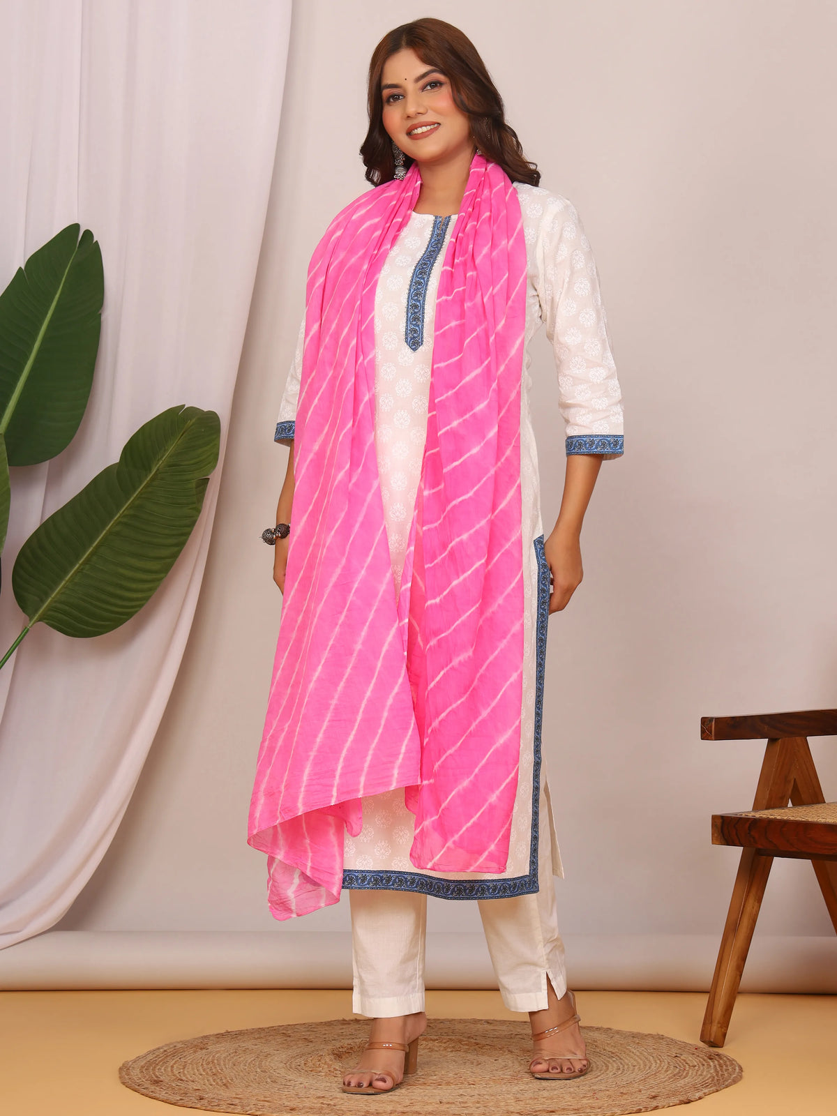 Pink Pure Cotton Hand Tied Lehriya Dupatta (2.5 Meter)