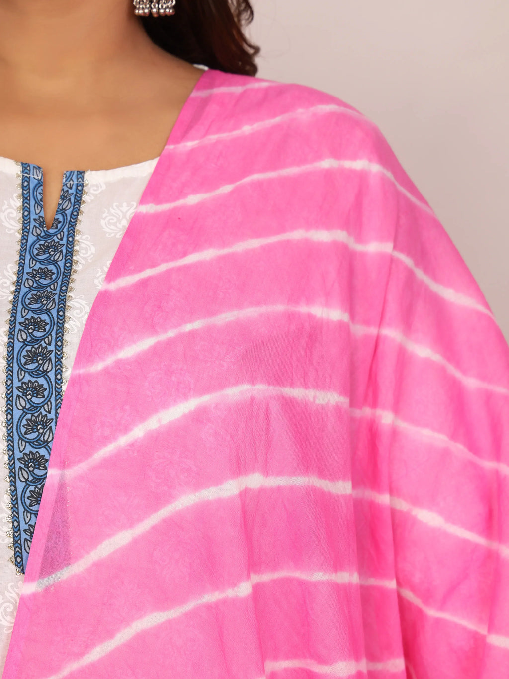 Pink Pure Cotton Hand Tied Lehriya Dupatta (2.5 Meter)