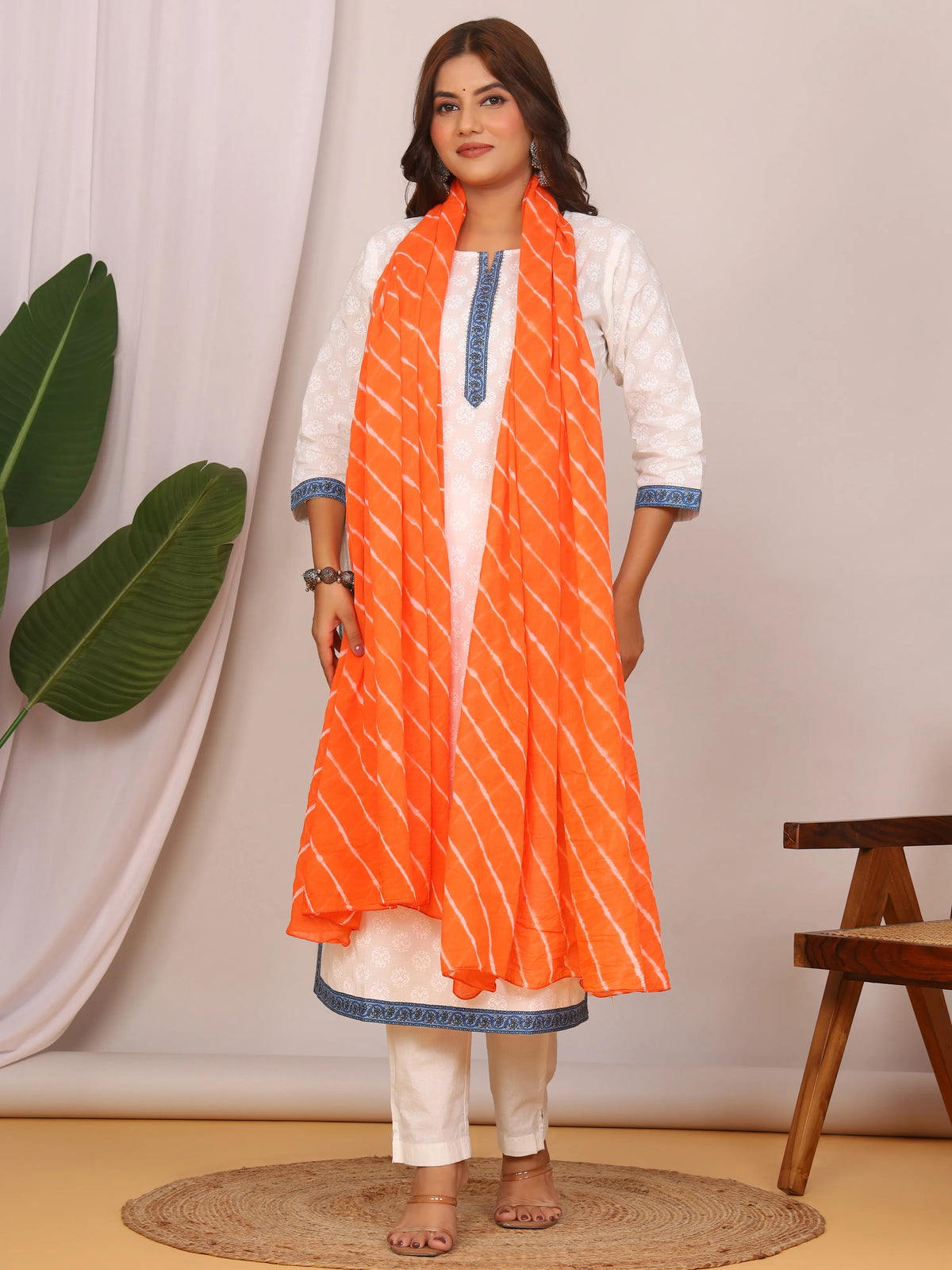 Orange Pure Cotton Hand Tied Lehriya Dupatta (2.5 Meter)