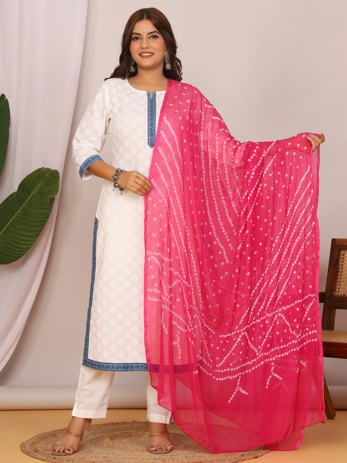 Pink Nazmin Chiffon Hand Tied Bhandej Dupatta (2.5 Meter)