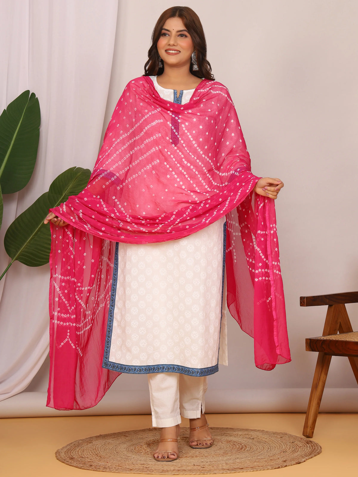 Pink Nazmin Chiffon Hand Tied Bhandej Dupatta (2.5 Meter)