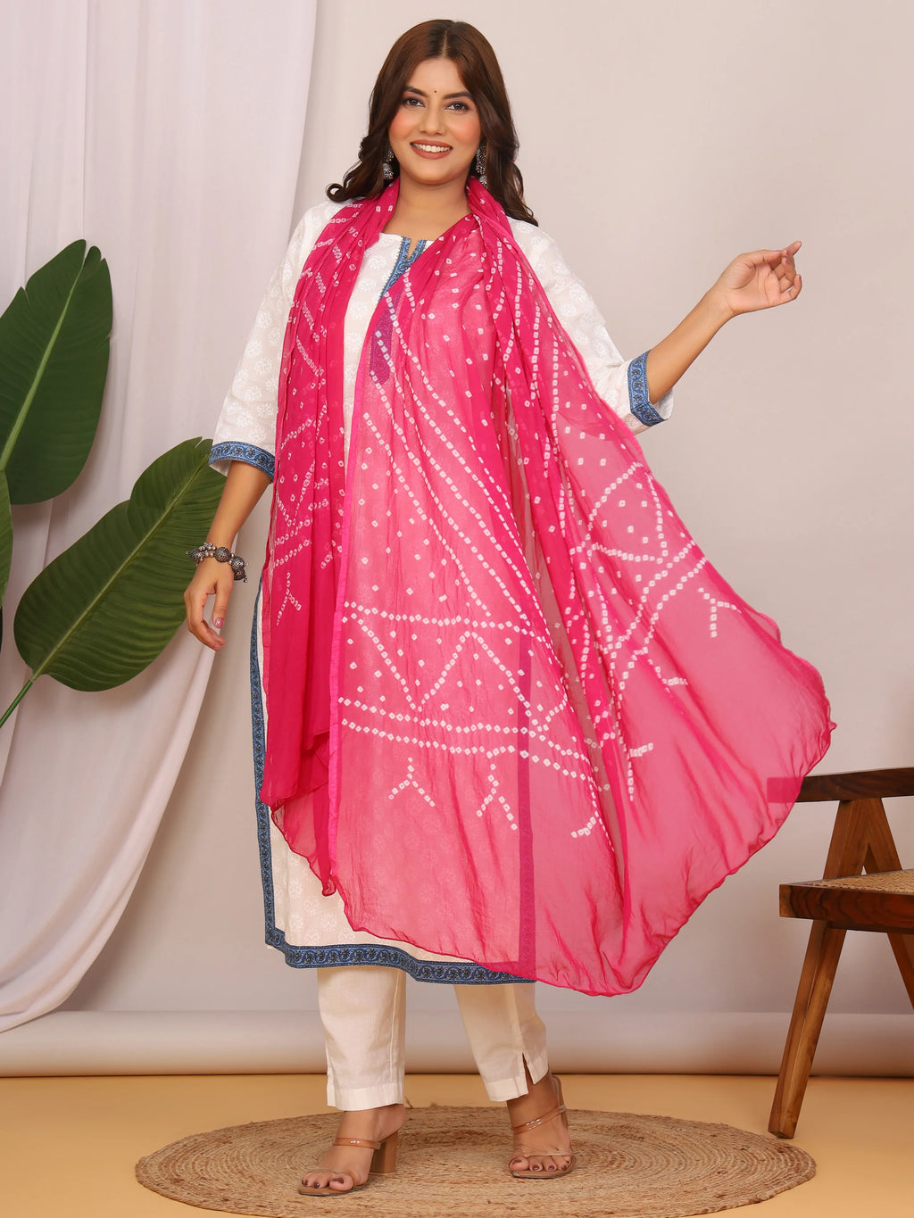 Pink Nazmin Chiffon Hand Tied Bhandej Dupatta (2.5 Meter)