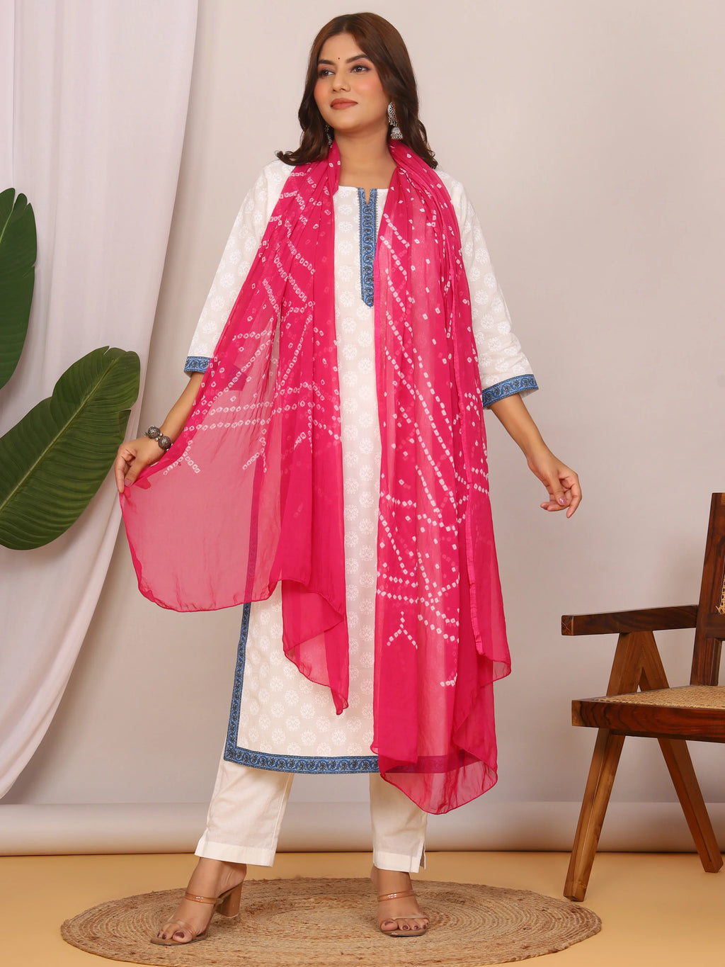 Pink Nazmin Chiffon Hand Tied Bhandej Dupatta (2.5 Meter)