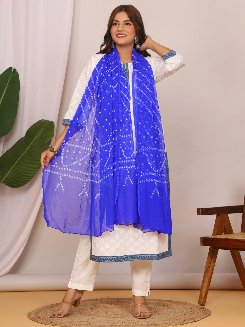 Royal Blue Nazmin Chiffon Hand Tied Bhandej Dupatta (2.5 Meter)