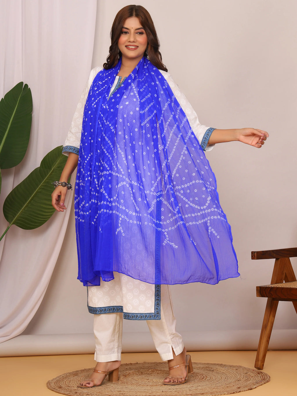 Royal Blue Nazmin Chiffon Hand Tied Bhandej Dupatta (2.5 Meter)