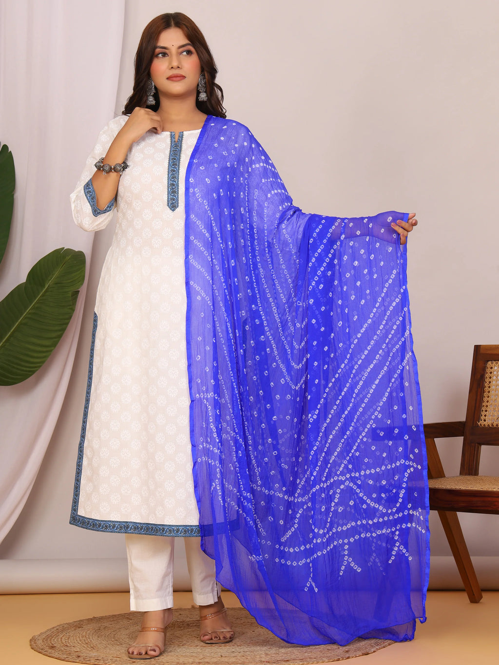 Royal Blue Nazmin Chiffon Hand Tied Bhandej Dupatta (2.5 Meter)