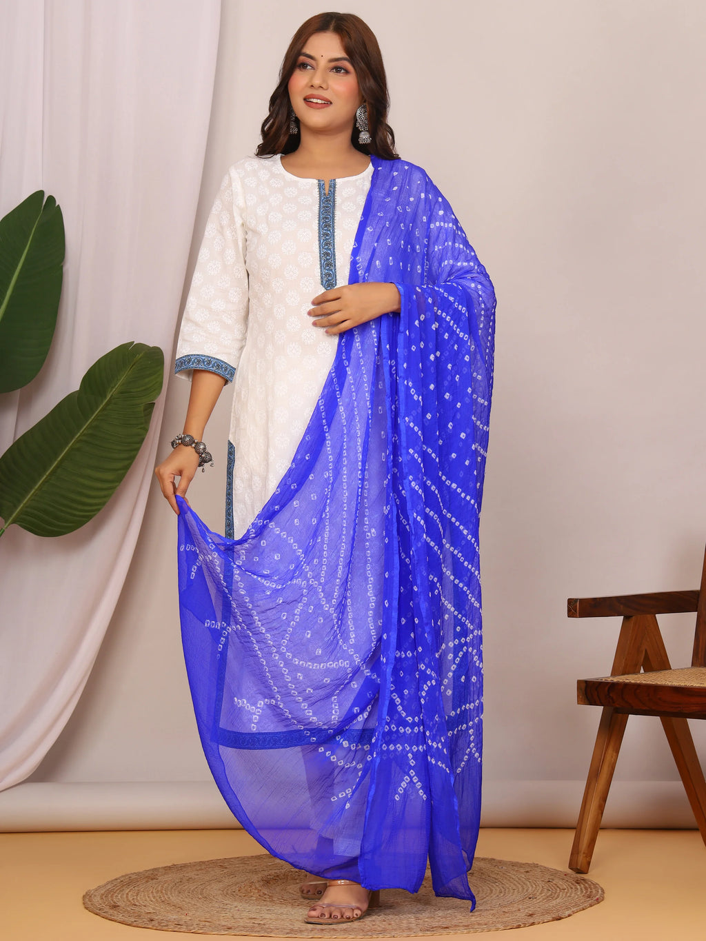 Royal Blue Nazmin Chiffon Hand Tied Bhandej Dupatta (2.5 Meter)