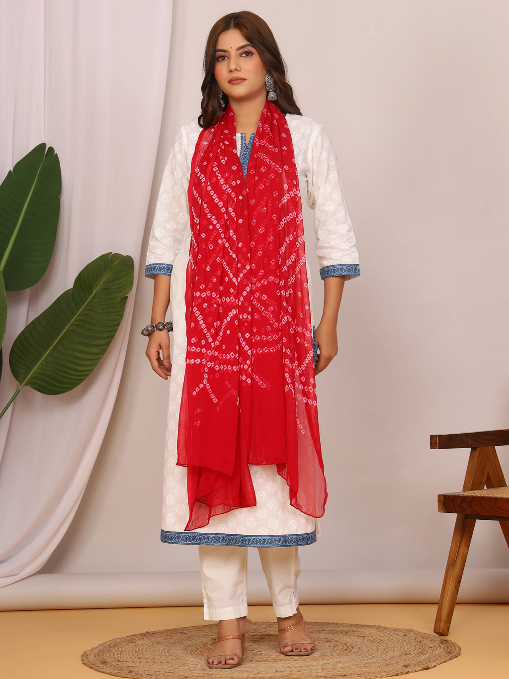 Mehroon Nazmin Chiffon Hand Tied Bhandej Dupatta (2.5 Meter)