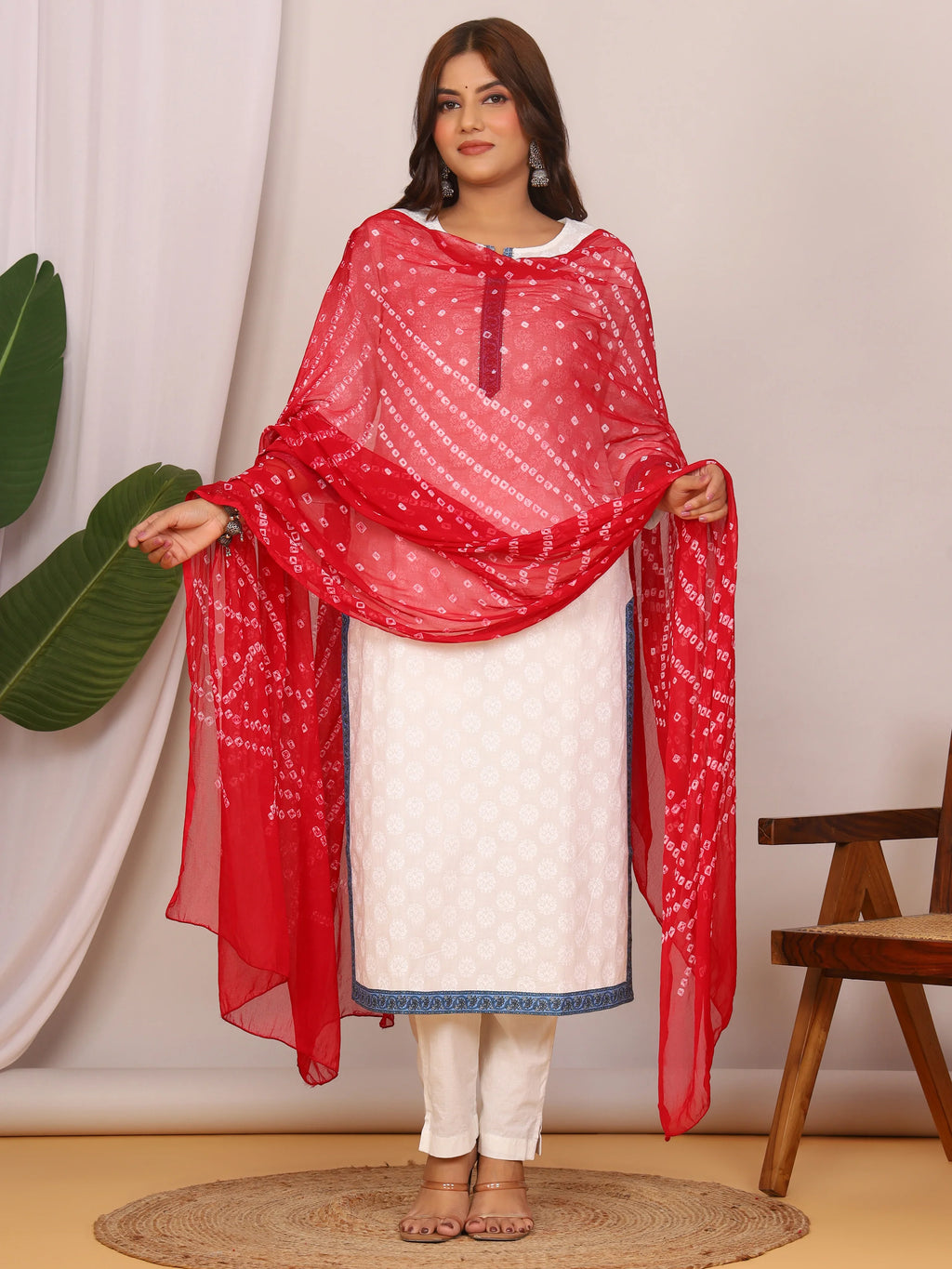 Mehroon Nazmin Chiffon Hand Tied Bhandej Dupatta (2.5 Meter)