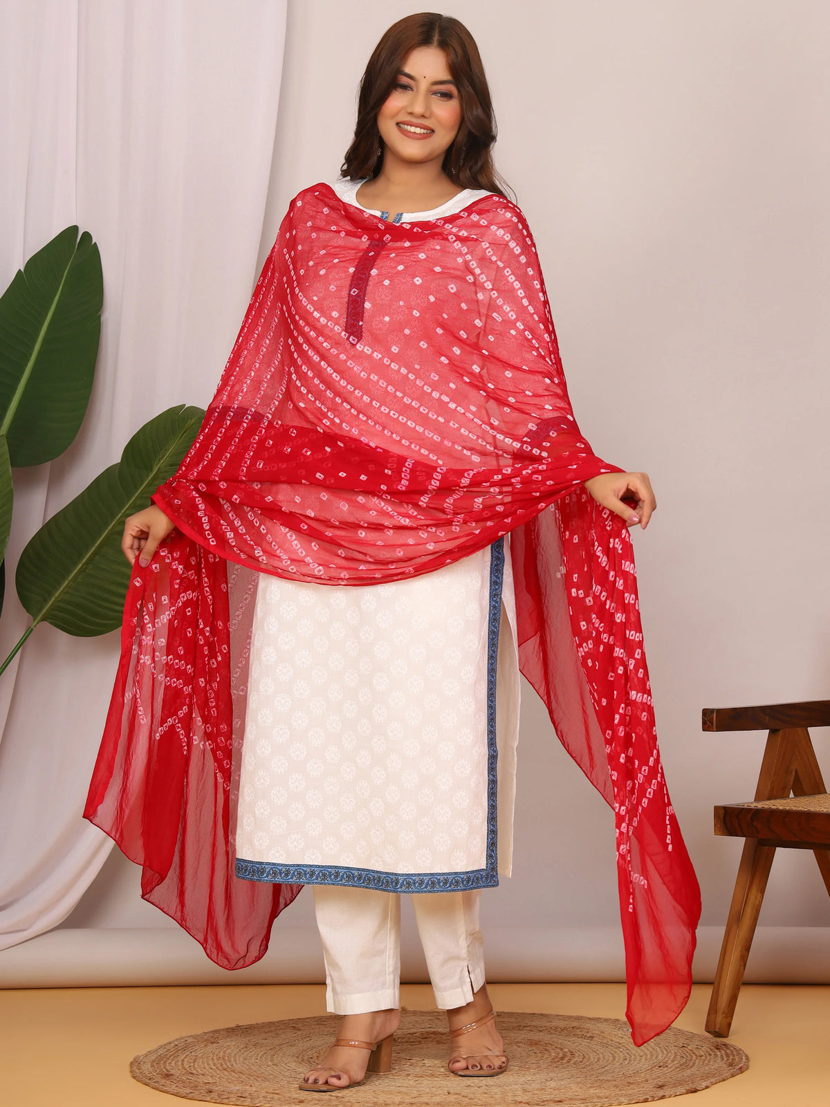 Mehroon Nazmin Chiffon Hand Tied Bhandej Dupatta (2.5 Meter)
