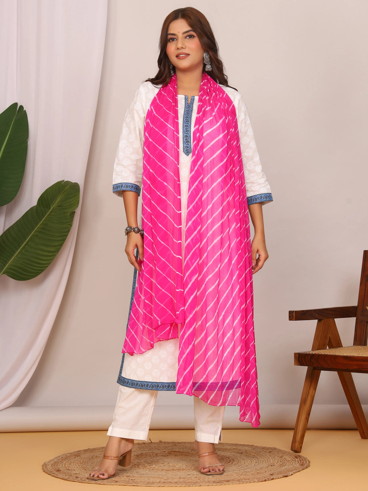 Pink Nazmin Chiffon Hand Tied Leheriya Dupatta (2.5 Meter)