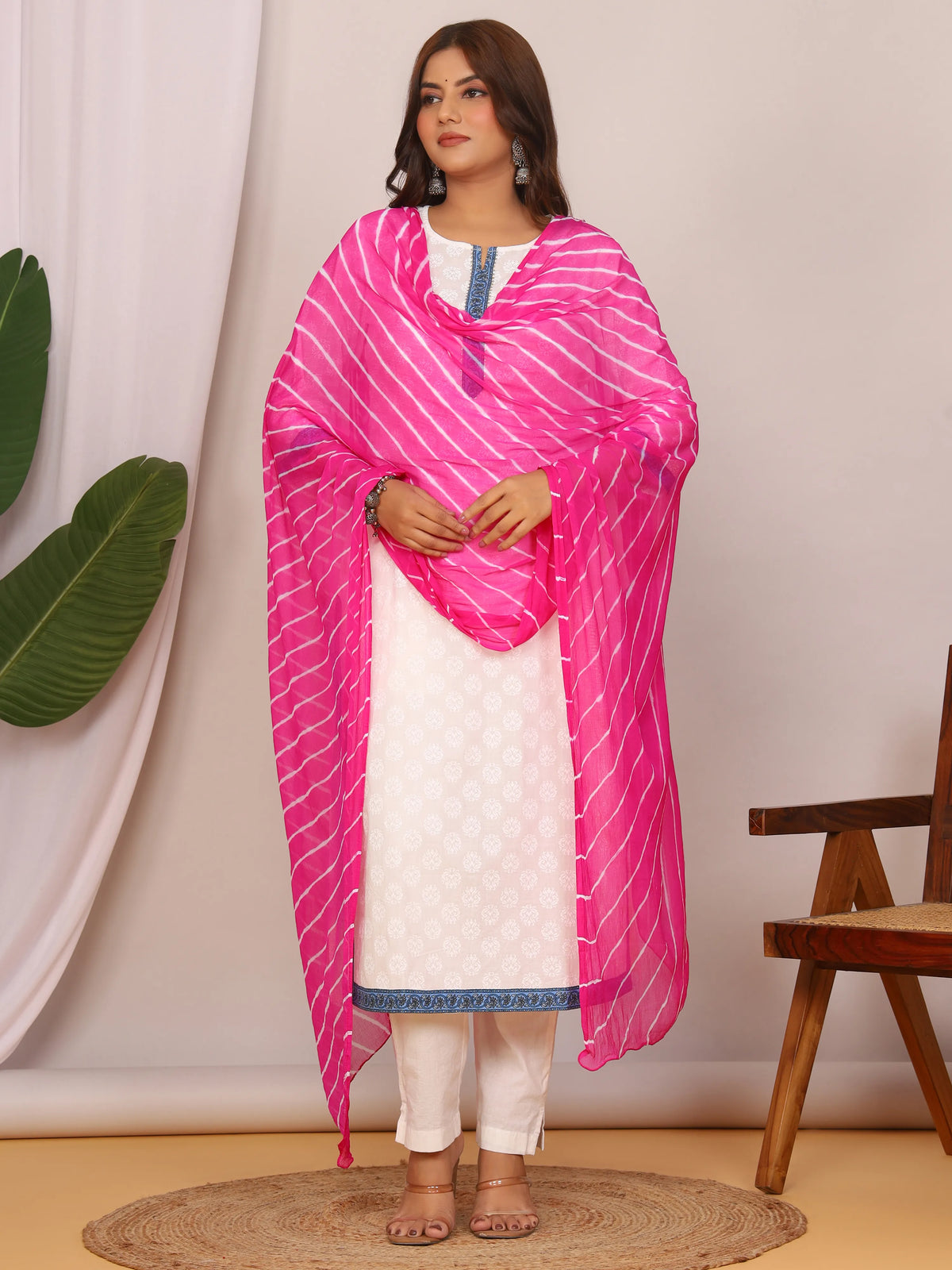 Pink Nazmin Chiffon Hand Tied Leheriya Dupatta (2.5 Meter)