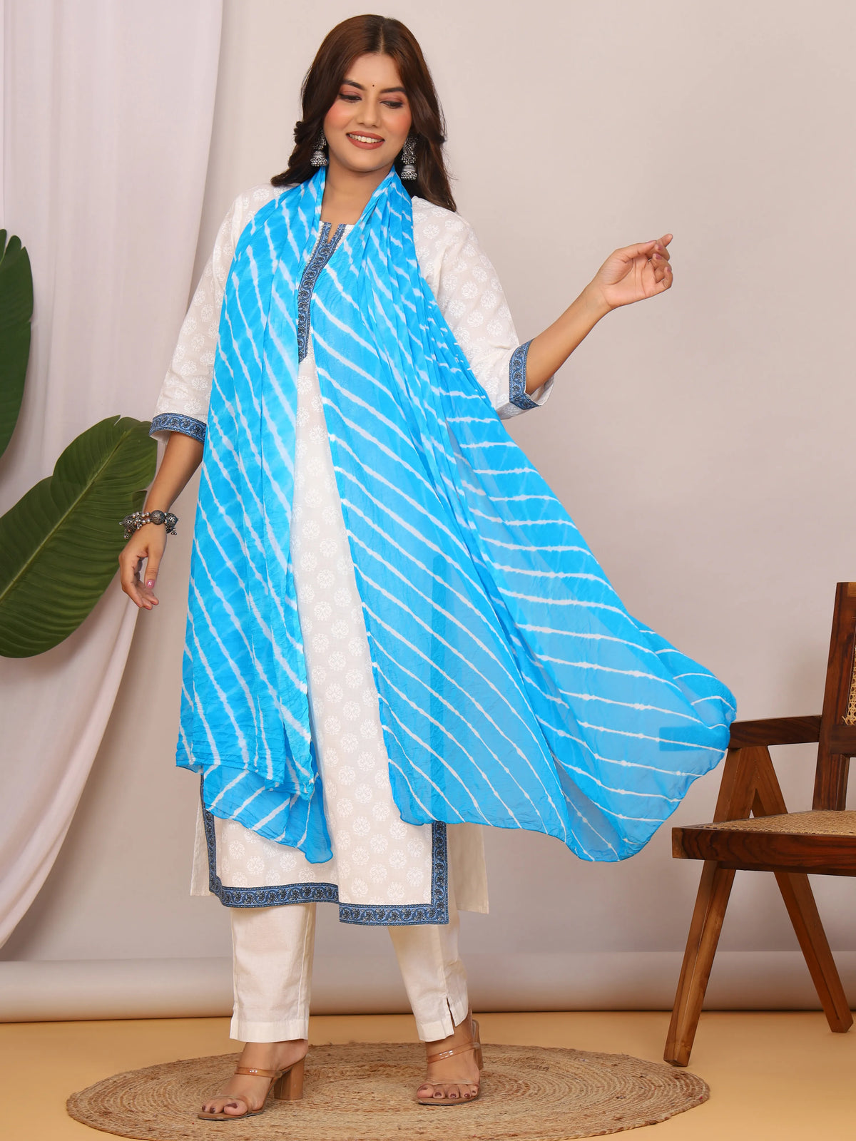 Sky Blue Pure Cotton Hand Tied Lehriya Dupatta (2.5 Meter)