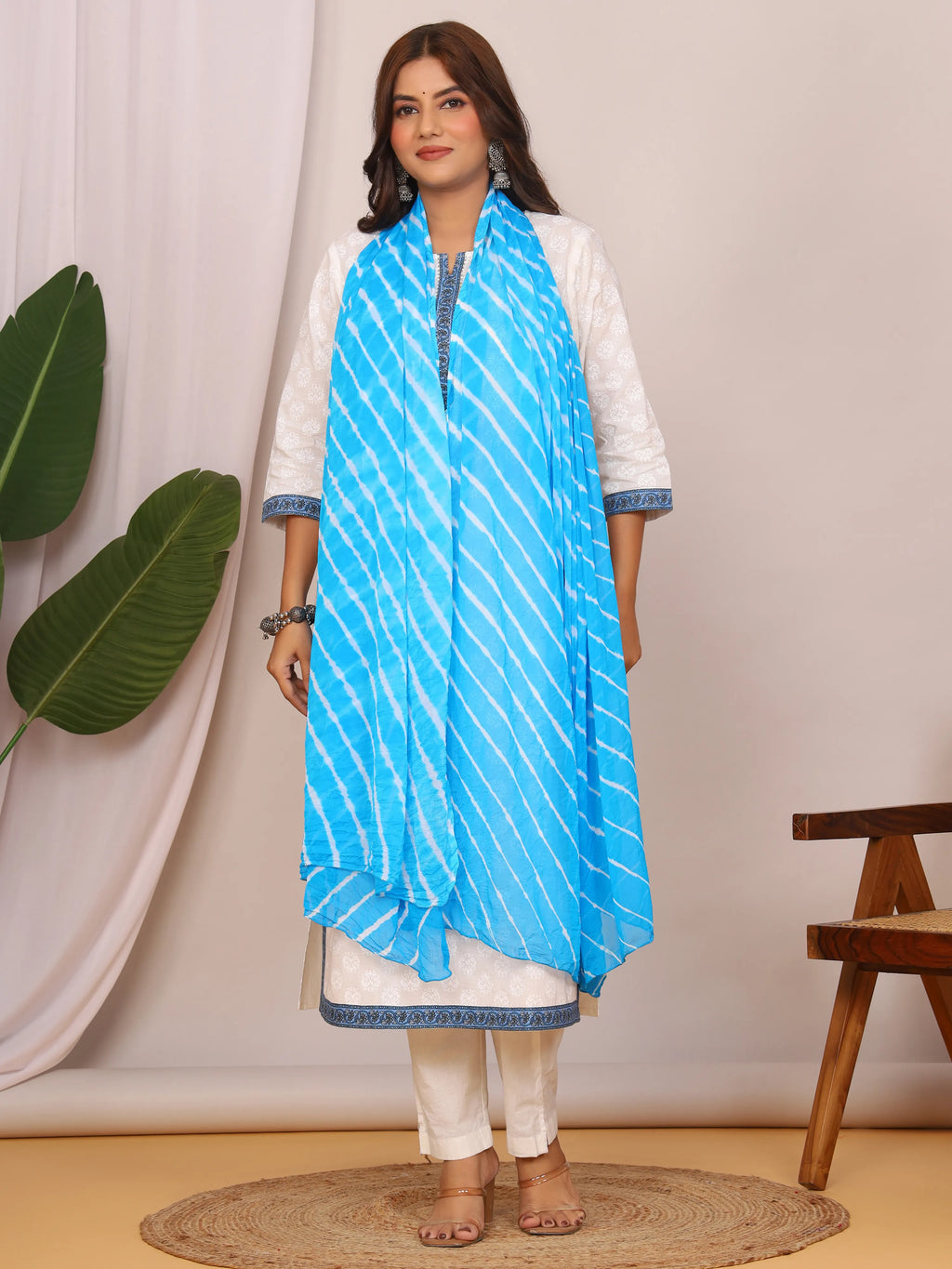Sky Blue Pure Cotton Hand Tied Lehriya Dupatta (2.5 Meter)