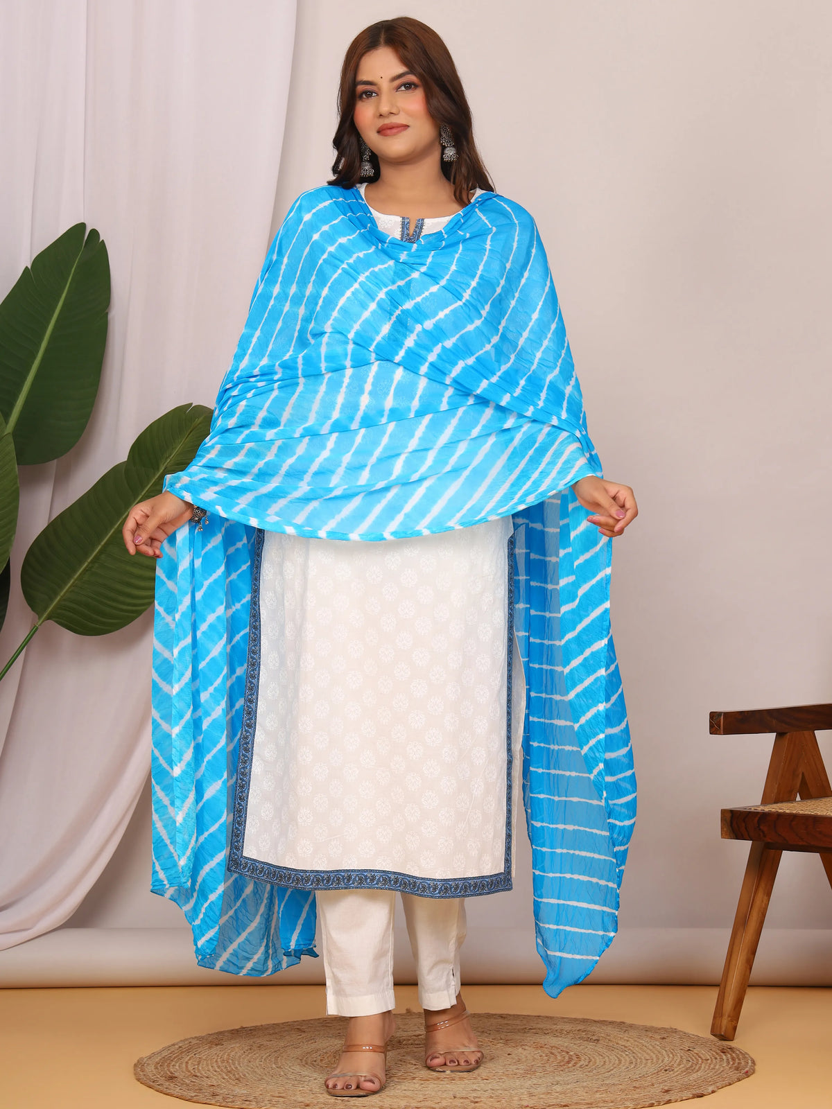 Sky Blue Pure Cotton Hand Tied Lehriya Dupatta (2.5 Meter)