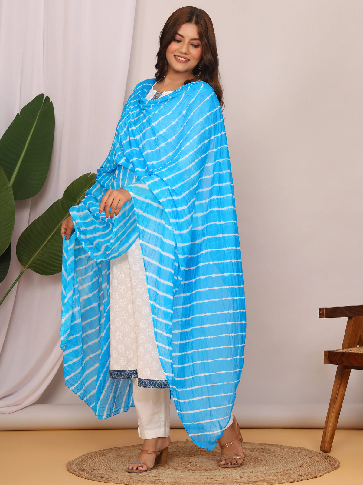 Sky Blue Pure Cotton Hand Tied Lehriya Dupatta (2.5 Meter)
