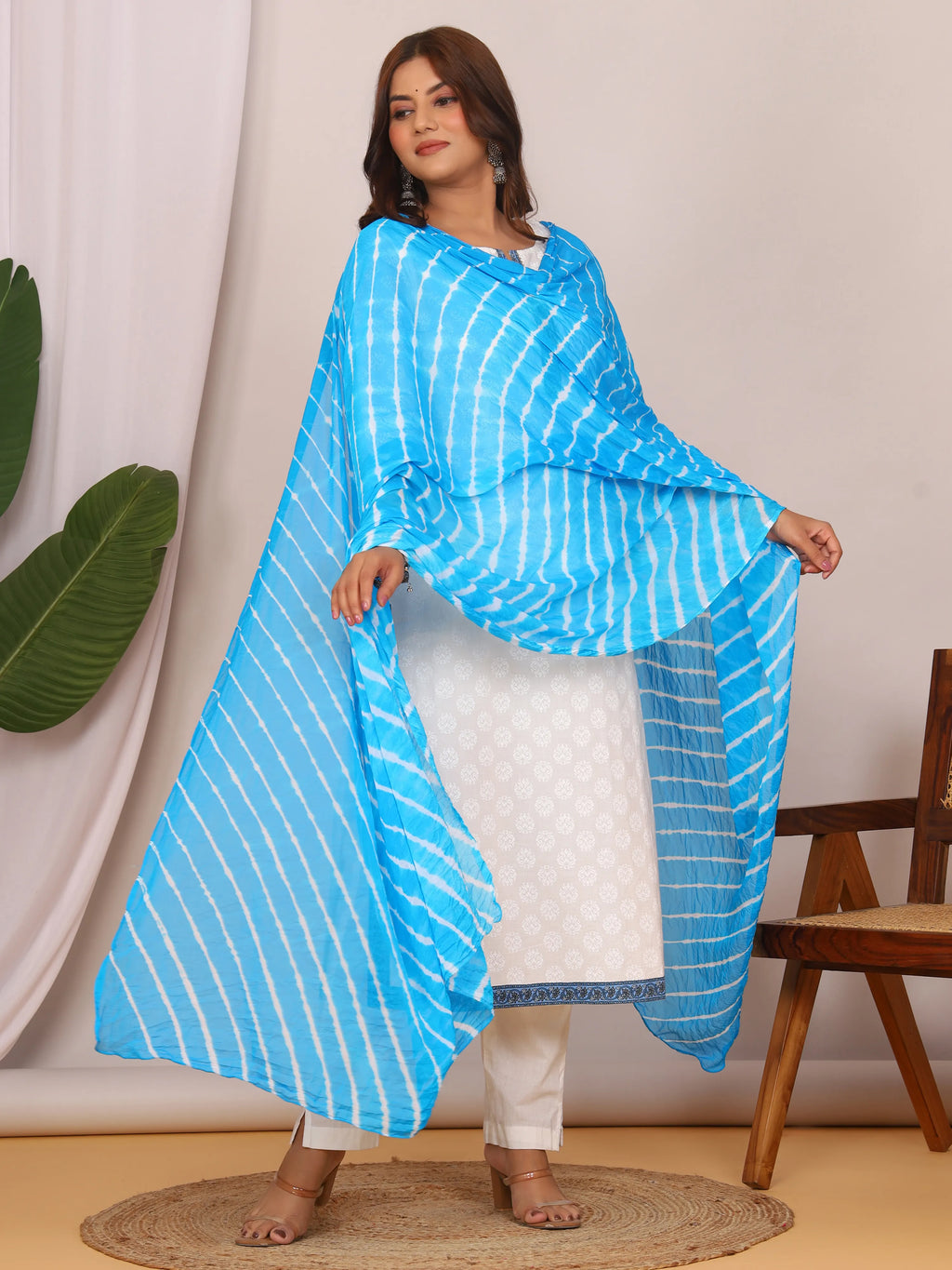 Sky Blue Pure Cotton Hand Tied Lehriya Dupatta (2.5 Meter)