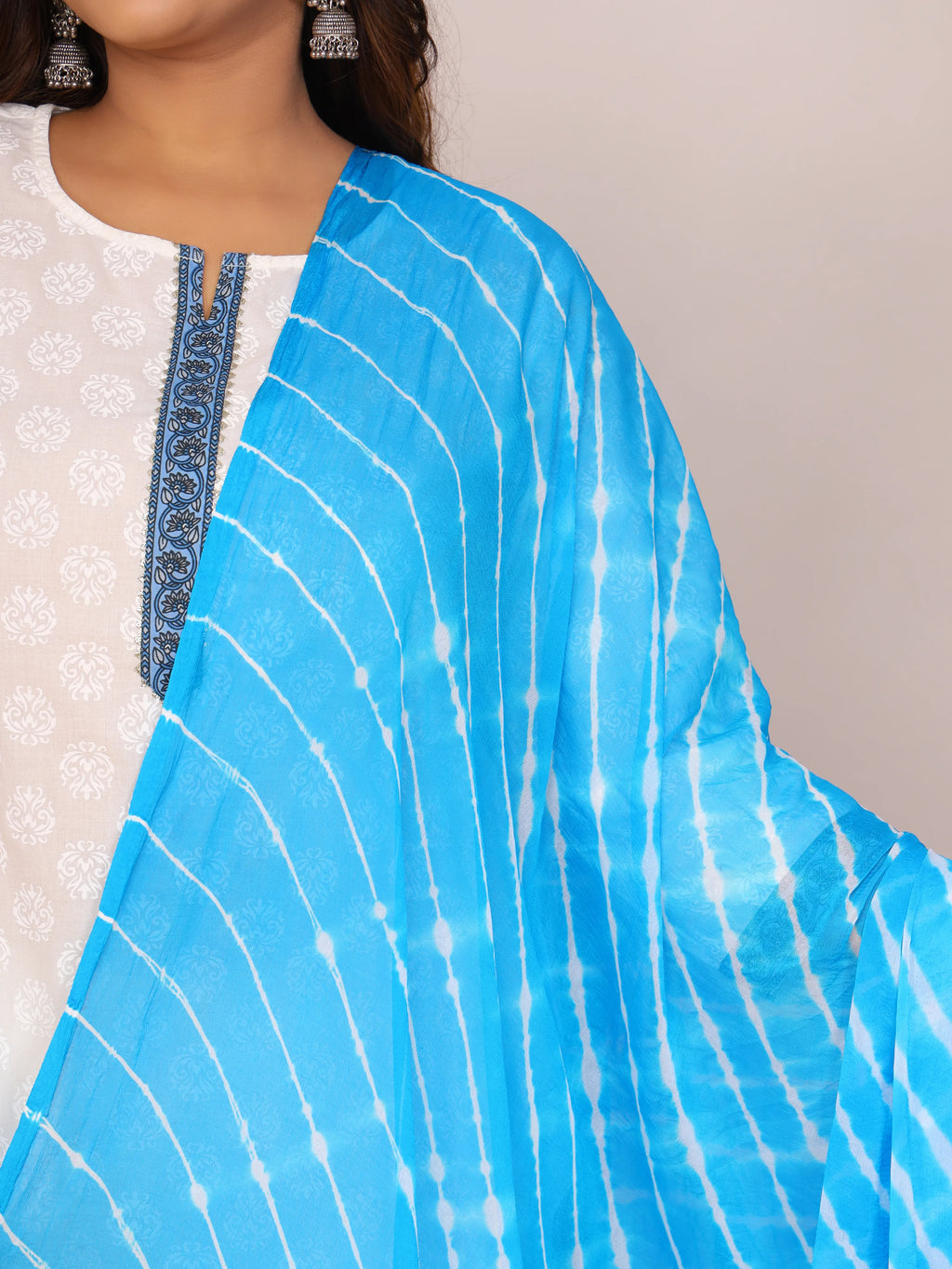 Sky Blue Pure Cotton Hand Tied Lehriya Dupatta (2.5 Meter)