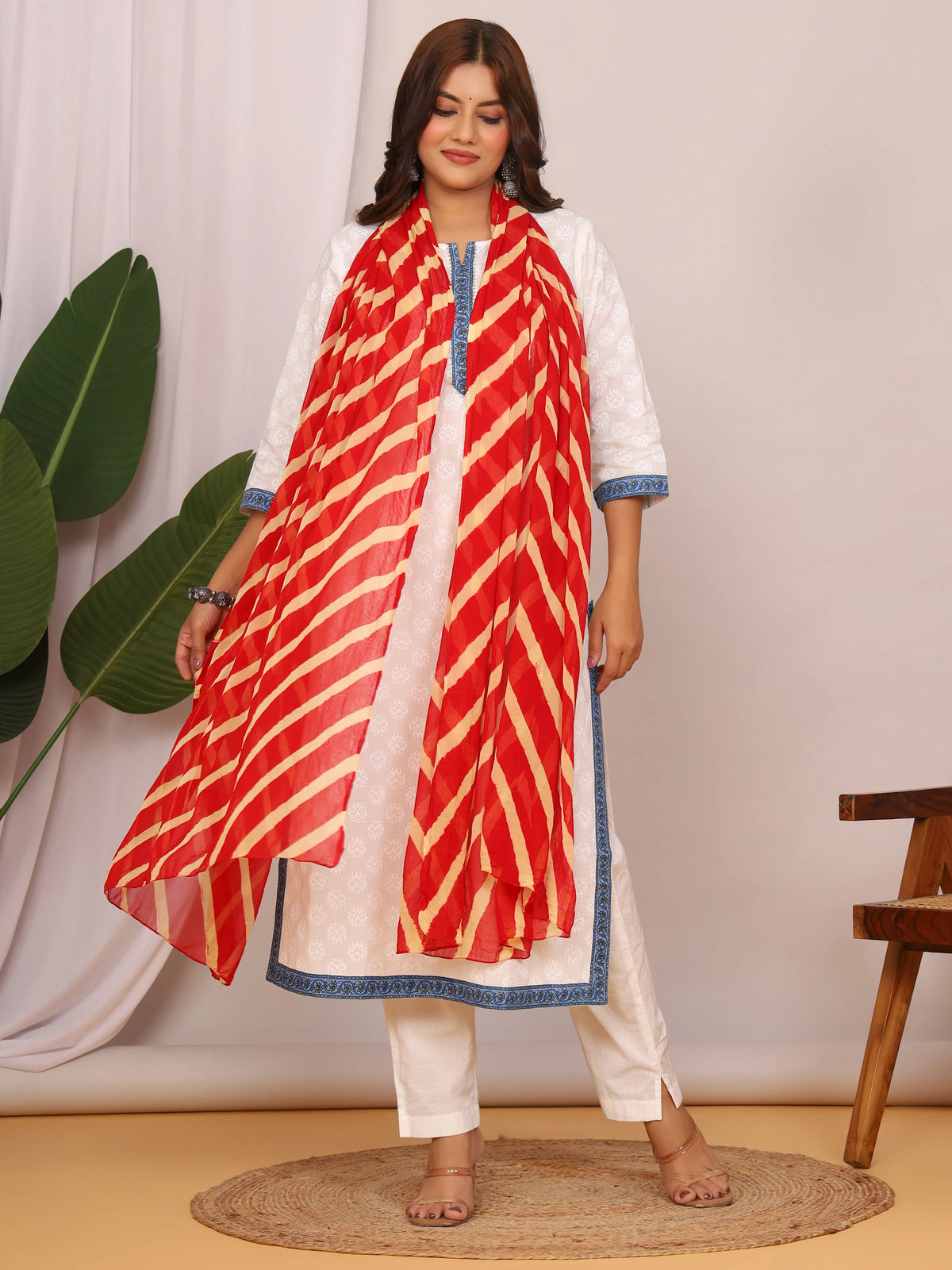 Mehroon Beige Nazmin Chiffon Hand Tied Leheriya Dupatta (2.5 Meter)