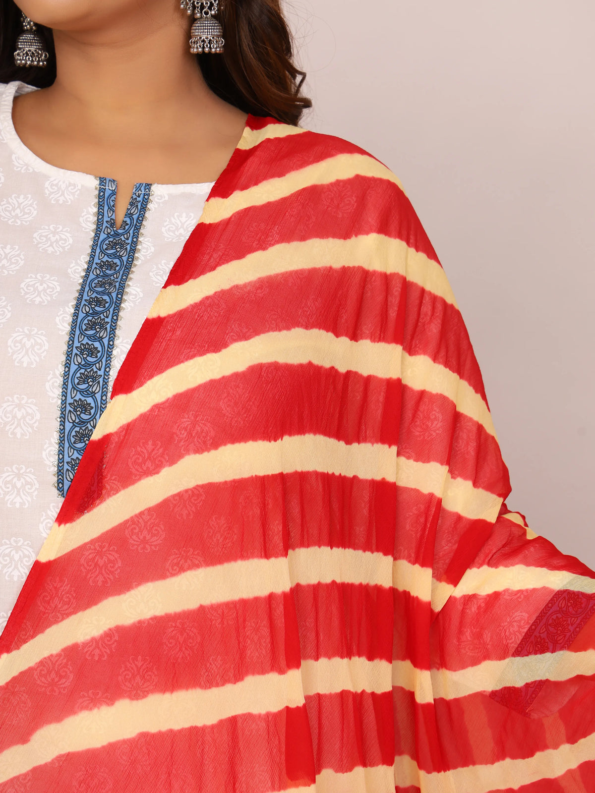 Mehroon Beige Nazmin Chiffon Hand Tied Leheriya Dupatta (2.5 Meter)