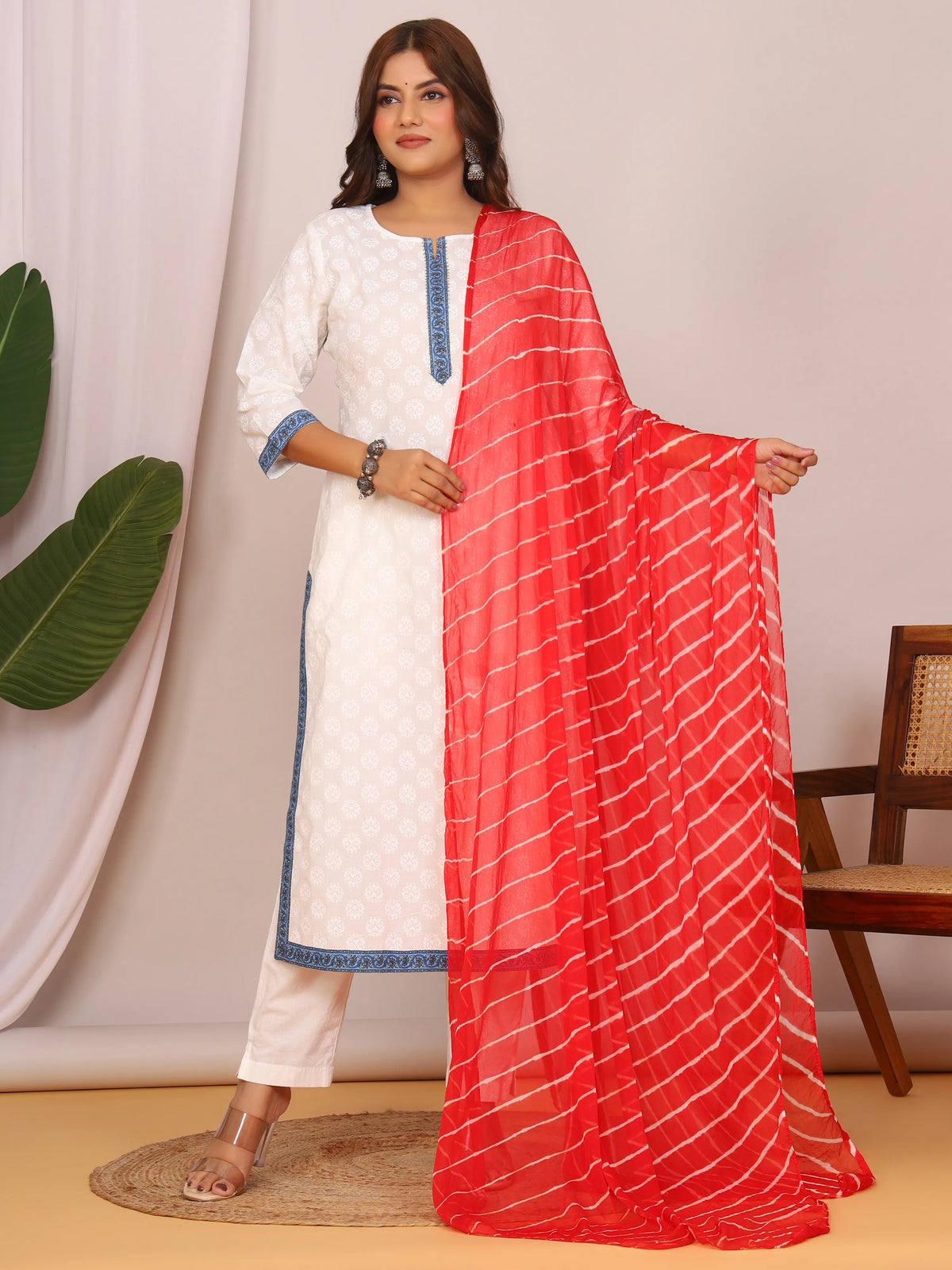 Red Nazmin Chiffon Hand Tied Leheriya Dupatta (2.5 Meter)